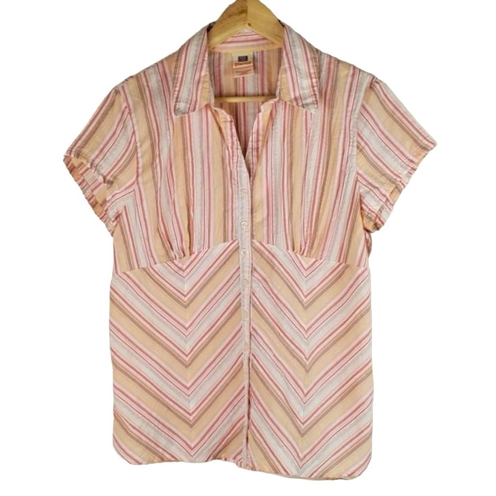 Faded Glory Stretch Striped Button Shirt Top Blouse Women’s Size Medium M 8-10